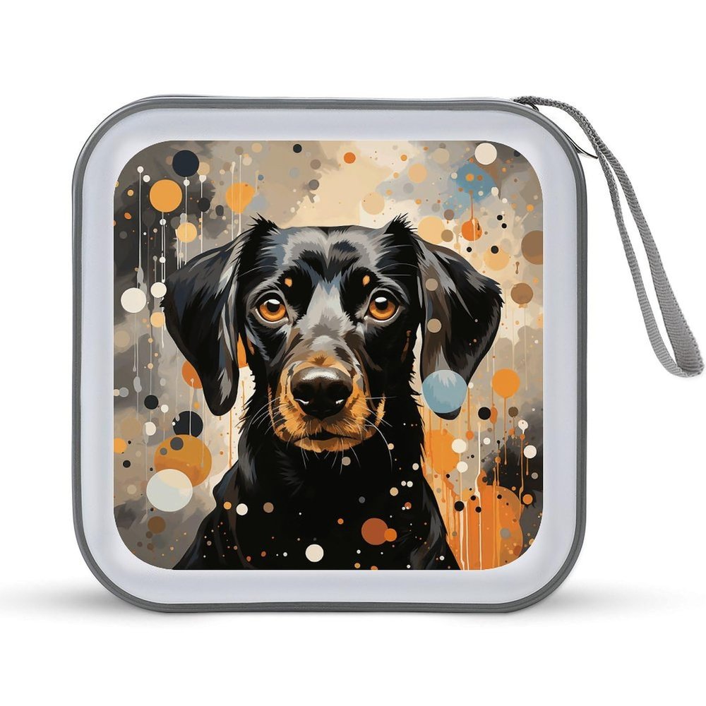 FodPand Colorful Polka Dots And Dog CD Case 40 Capacity DVD Case Hard Plastic Disc Booklet VCD Storage Box Portable Zipper DVD Holder Large Media Binder for Car Home Office Travel