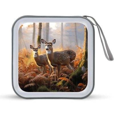FodPand Cute Deers CD Case 40 Capacity DVD Case Hard Plastic Disc Booklet VCD Storage Box Portable Zipper DVD Holder Large Media Binder for Car Home Office Travel