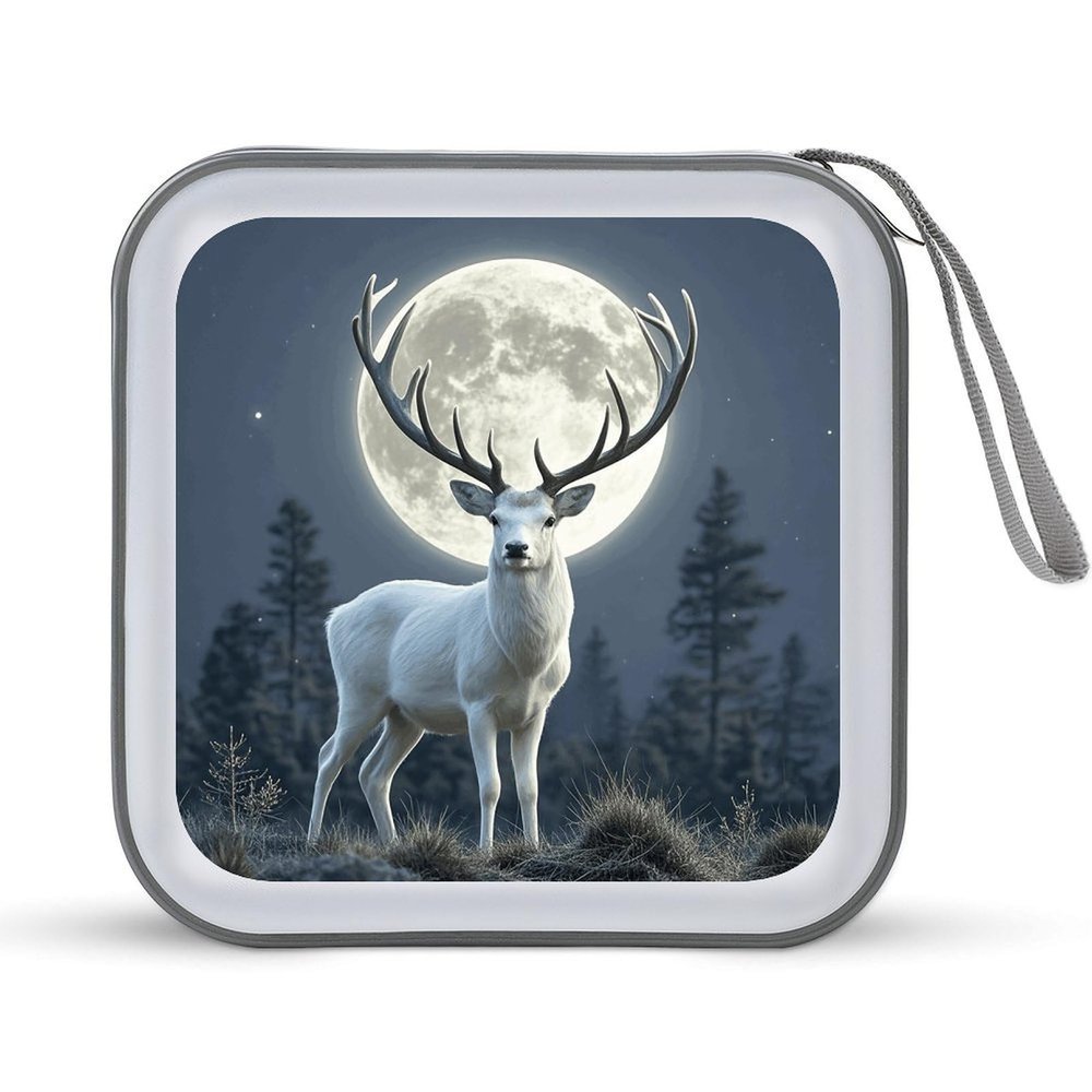 FodPand Moonlight Deer CD Case 40 Capacity DVD Case Hard Plastic Disc Booklet VCD Storage Box Portable Zipper DVD Holder Large Media Binder for Car Home Office Travel