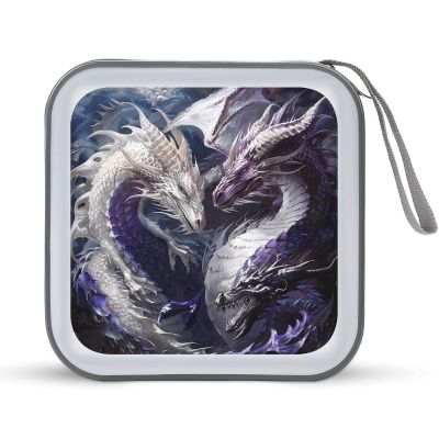 FodPand Purple And White Dragons CD Case 40 Capacity DVD Case Hard Plastic Disc Booklet VCD Storage Box Portable Zipper DVD Holder Large Media Binder for Car Home Office Travel