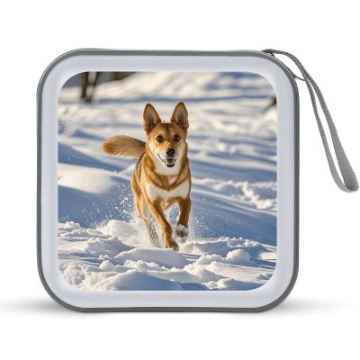 FodPand Dog Chasing in The Snow CD Case 40 Capacity DVD Case Hard Plastic Disc Booklet VCD Storage Box Portable Zipper DVD Holder Large Media Binder for Car Home Office Travel