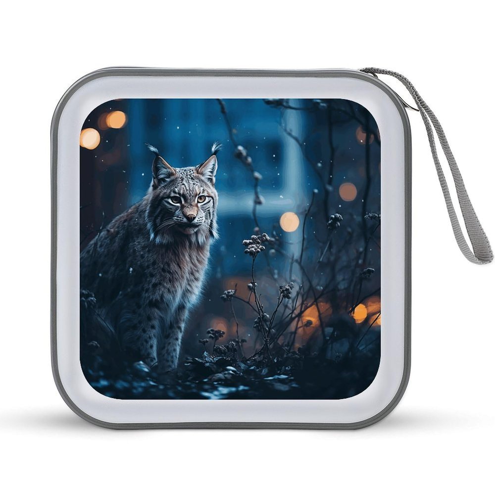 FodPand Female Lynx CD Case 40 Capacity DVD Case Hard Plastic Disc Booklet VCD Storage Box Portable Zipper DVD Holder Large Media Binder for Car Home Office Travel