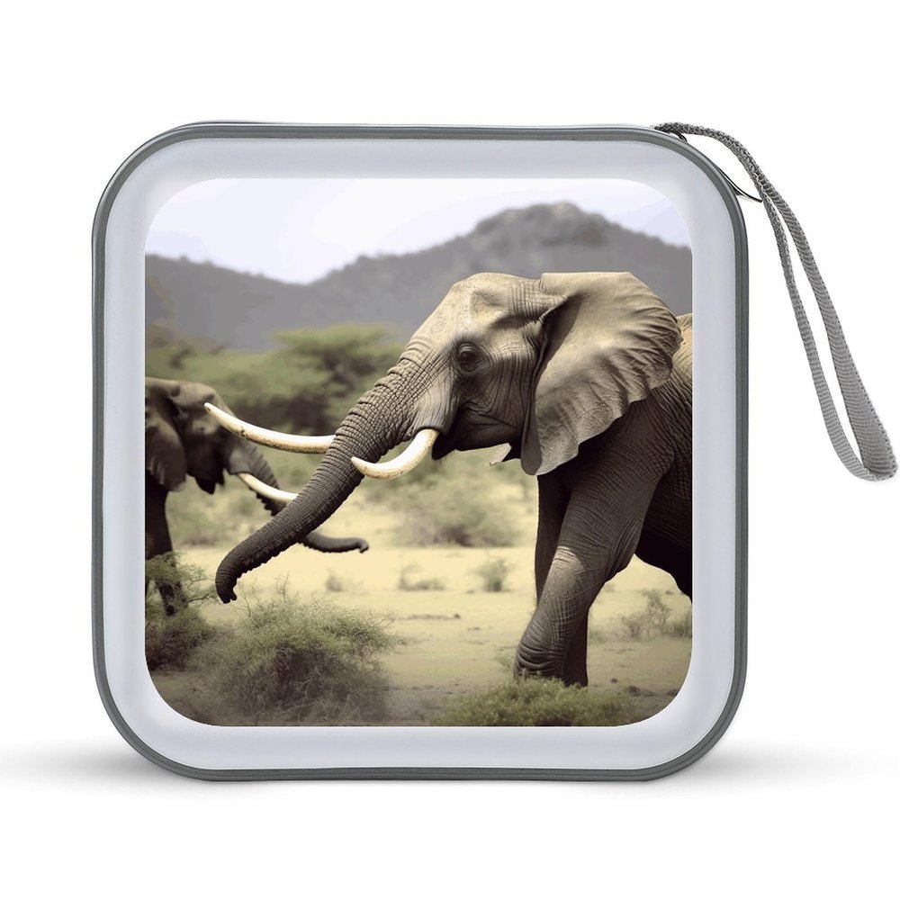 FodPand Elephants Animals CD Case 40 Capacity DVD Case Hard Plastic Disc Booklet VCD Storage Box Portable Zipper DVD Holder Large Media Binder for Car Home Office Travel