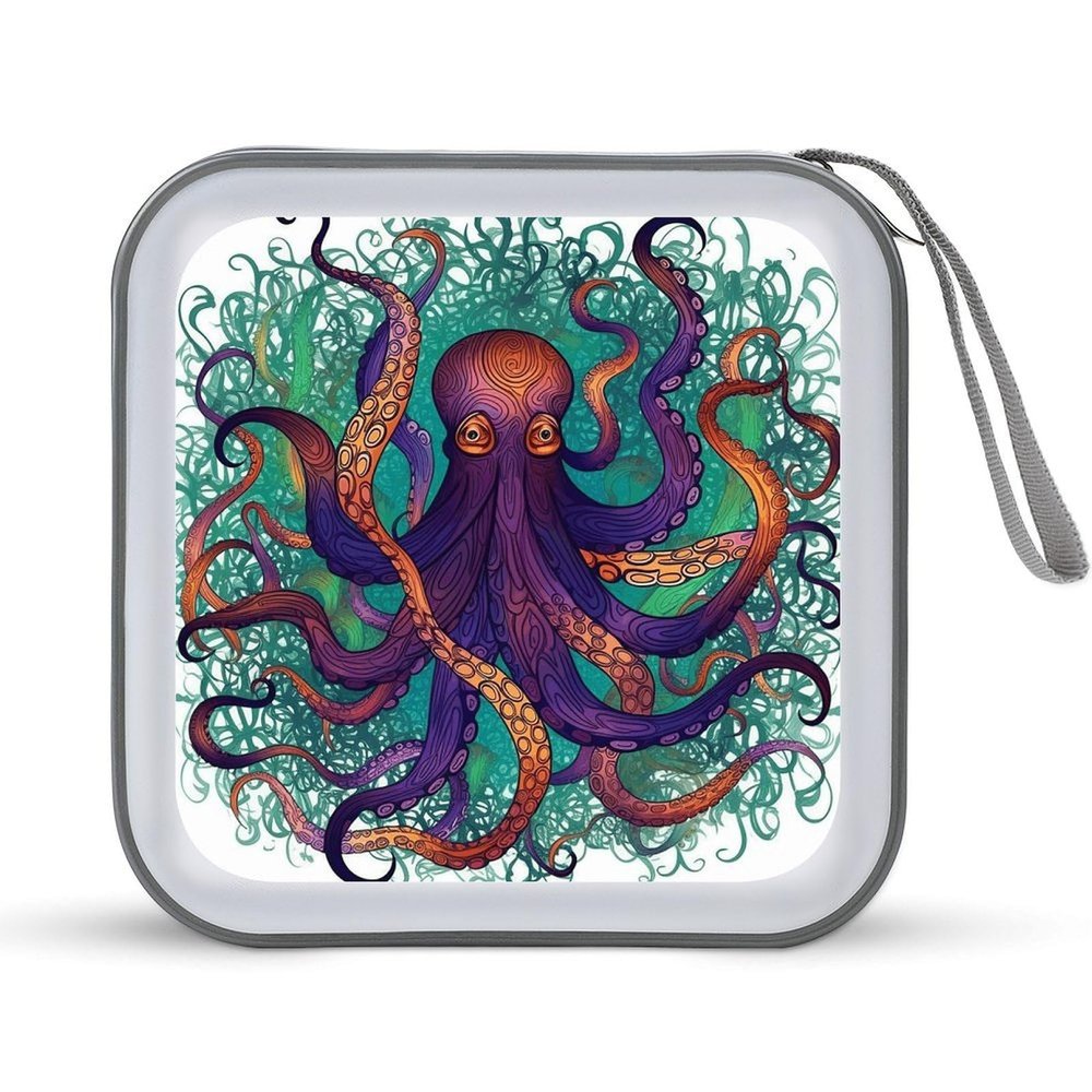 FodPand Colorful Octopus CD Case 40 Capacity DVD Case Hard Plastic Disc Booklet VCD Storage Box Portable Zipper DVD Holder Large Media Binder for Car Home Office Travel