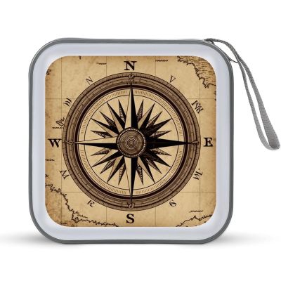 FodPand Compass Wind Road Map CD Case 40 Capacity DVD Case Hard Plastic Disc Booklet VCD Storage Box Portable Zipper DVD Holder Large Media Binder for Car Home Office Travel