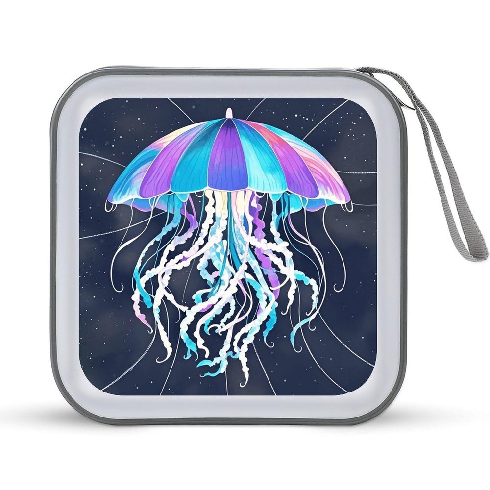 FodPand Jellyfish Pattern CD Case 40 Capacity DVD Case Hard Plastic Disc Booklet VCD Storage Box Portable Zipper DVD Holder Large Media Binder for Car Home Office Travel