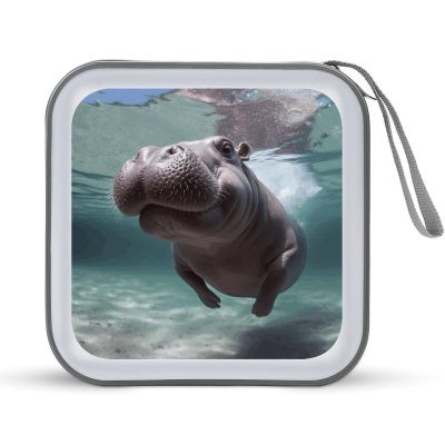 FodPand Diving Hippo CD Case 40 Capacity DVD Case Hard Plastic Disc Booklet VCD Storage Box Portable Zipper DVD Holder Large Media Binder for Car Home Office Travel
