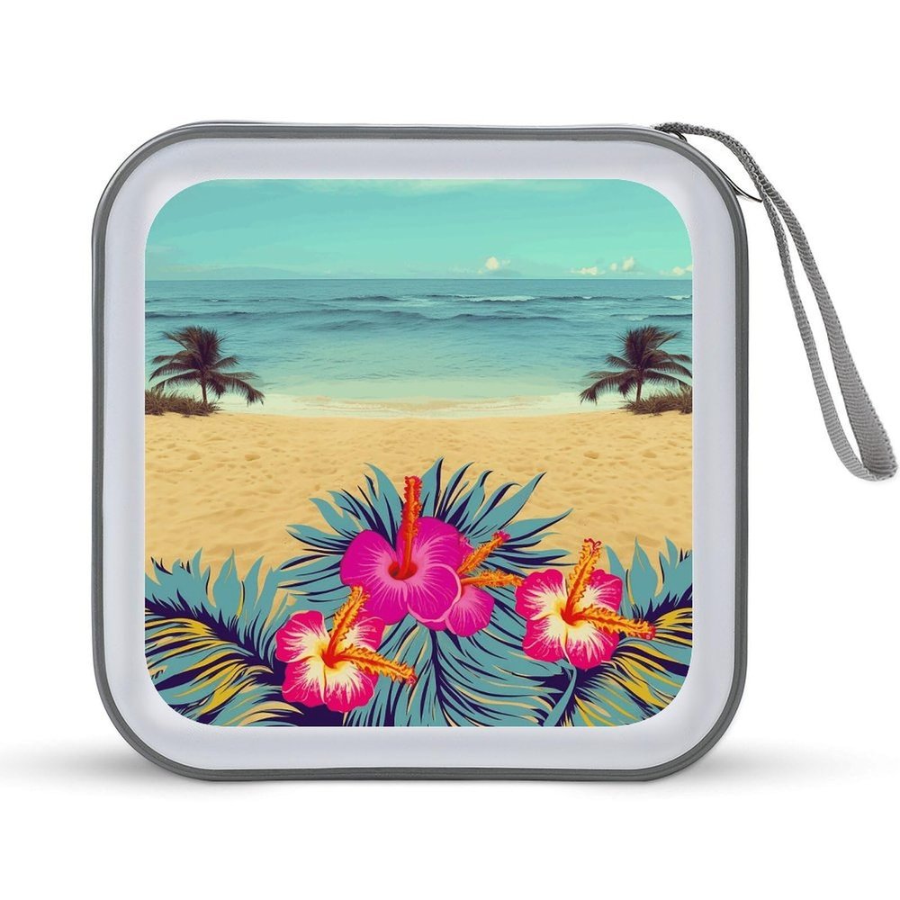 FodPand Hello Hawaii CD Case 40 Capacity DVD Case Hard Plastic Disc Booklet VCD Storage Box Portable Zipper DVD Holder Large Media Binder for Car Home Office Travel
