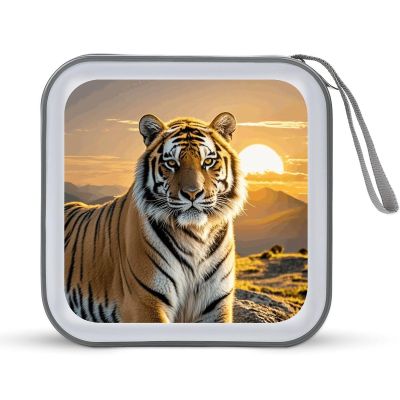 FodPand Rising Sun Tiger CD Case 40 Capacity DVD Case Hard Plastic Disc Booklet VCD Storage Box Portable Zipper DVD Holder Large Media Binder for Car Home Office Travel
