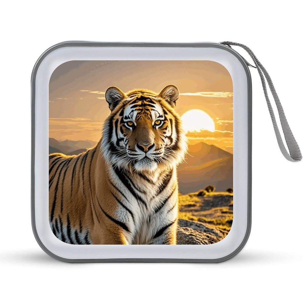 FodPand Rising Sun Tiger CD Case 40 Capacity DVD Case Hard Plastic Disc Booklet VCD Storage Box Portable Zipper DVD Holder Large Media Binder for Car Home Office Travel