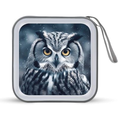 FodPand Grey And White Owl CD Case 40 Capacity DVD Case Hard Plastic Disc Booklet VCD Storage Box Portable Zipper DVD Holder Large Media Binder for Car Home Office Travel