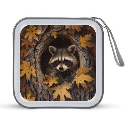 FodPand Raccoon in The Fall Tree Hole CD Case 40 Capacity DVD Case Hard Plastic Disc Booklet VCD Storage Box Portable Zipper DVD Holder Large Media Binder for Car Home Office Travel
