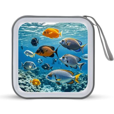 FodPand Fish in The Sea CD Case 40 Capacity DVD Case Hard Plastic Disc Booklet VCD Storage Box Portable Zipper DVD Holder Large Media Binder for Car Home Office Travel