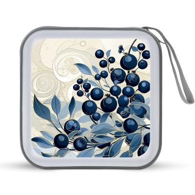FodPand Field of Blueberries CD Case 40 Capacity DVD Case Hard Plastic Disc Booklet VCD Storage Box Portable Zipper DVD Holder Large Media Binder for Car Home Office Travel