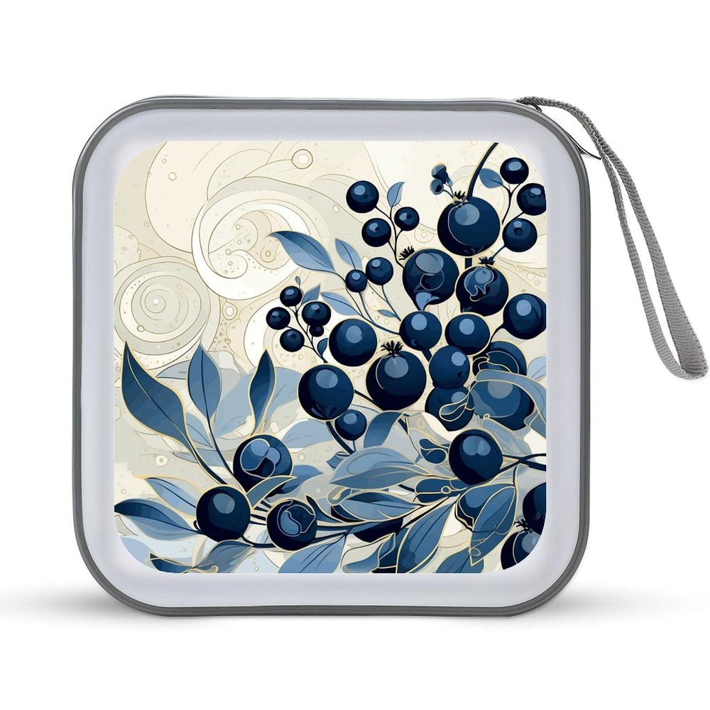 FodPand Field of Blueberries CD Case 40 Capacity DVD Case Hard Plastic Disc Booklet VCD Storage Box Portable Zipper DVD Holder Large Media Binder for Car Home Office Travel