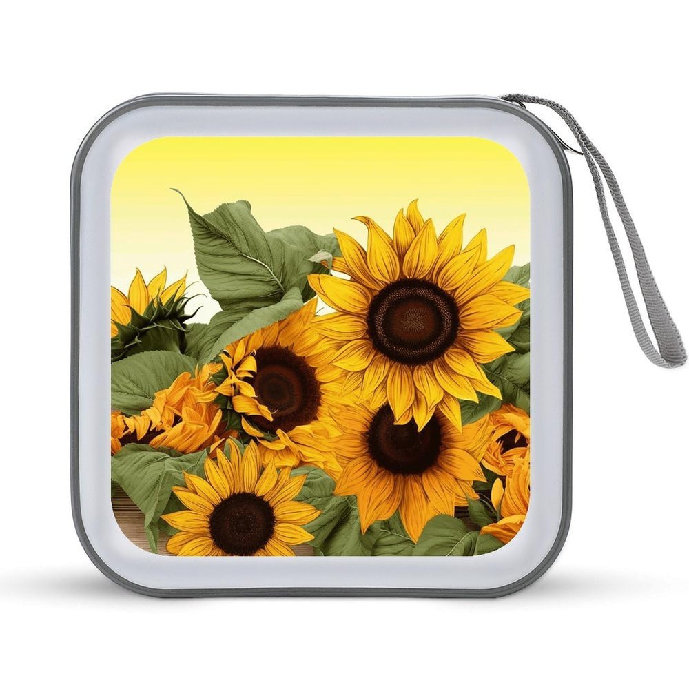 FodPand Sunflowers Floral CD Case 40 Capacity DVD Case Hard Plastic Disc Booklet VCD Storage Box Portable Zipper DVD Holder Large Media Binder for Car Home Office Travel
