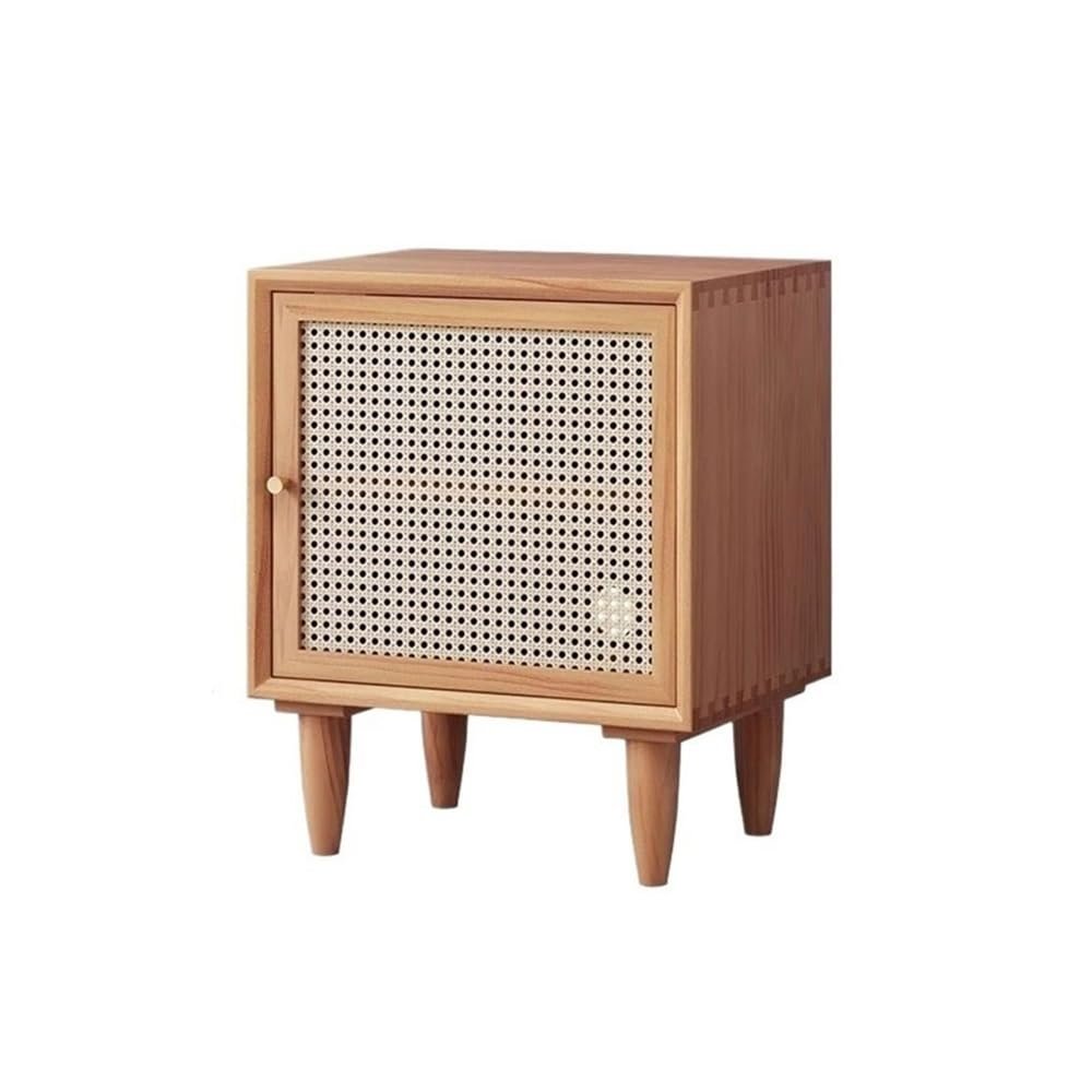 tanyunji001 CD Storage Rack, Home CD Record Wooden Storage Cabinet with Wickerwork Door Compact Bedside Table