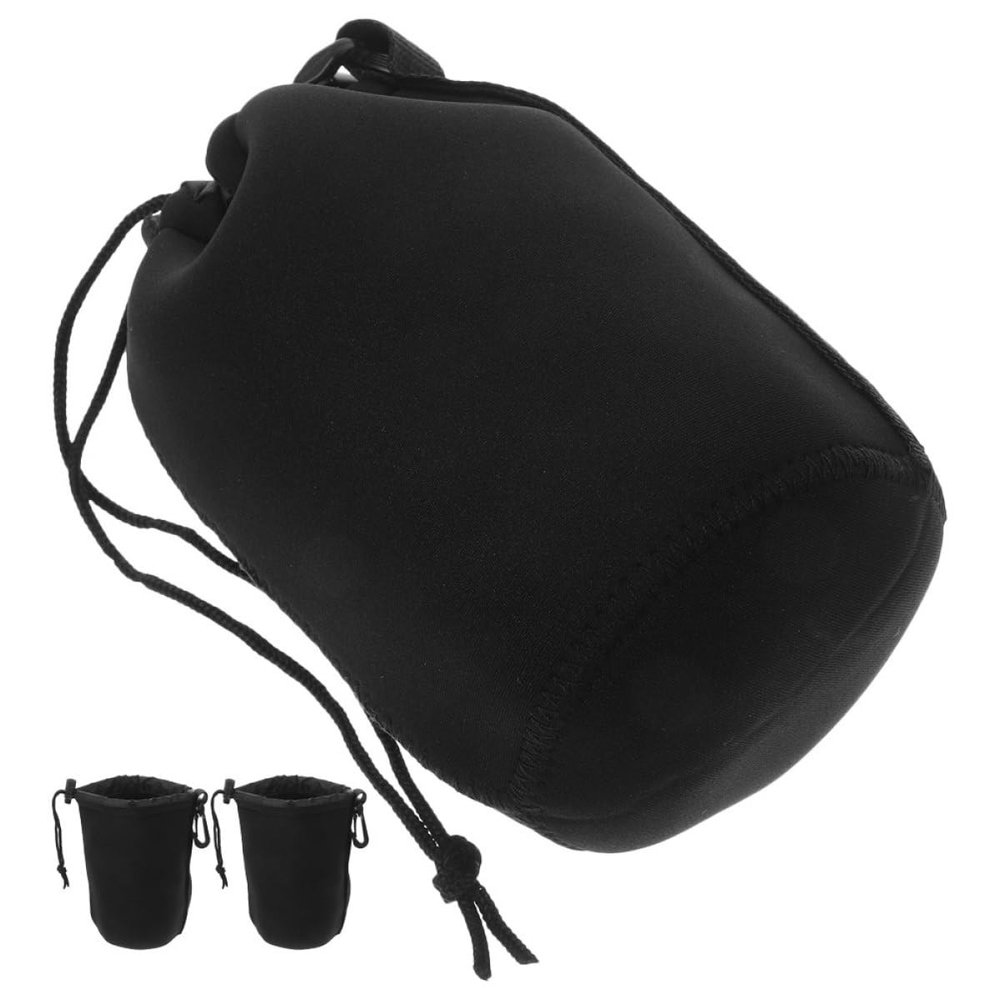 KALLORY 3pcs Waterproof Dslr Camera Lens Pouch Set with Drawstring Closure, Neoprene Travel Lens Protector Bag for Outdoor Photography