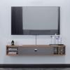 Wall Mounted TV Cabinet Narrow Floating TV Shelf Wall-Mounted Console, Modern Under Entertainment Stand with Open Storage Hanging TV Cabinet(Walnut) view 2