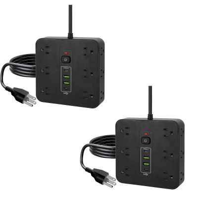 16-in-1 Surge Protector Power Strip, ETL Listed Fireproof with 6.6FT Flat Plug & Multi Ports (2-Black)
