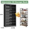CBNTKI Metal CD Storage Shelf, 7 Tier Tall DVD Storage Cabinet with Adjustable Shelves, Freestanding Rack for Media, Video, Games, Black Bookshelf for Living Room, Media Room view 3