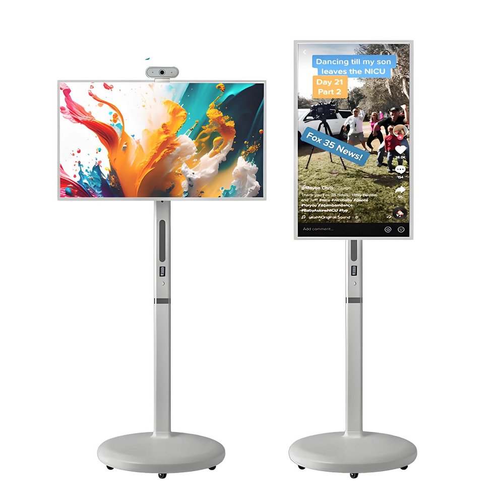 AETEREOS 32-Inch 1080p Portable TV Monitor with Touch Screen, Smart Rolling TV on Wheels 8GB+128GB, Full Swivel Rotation, Multiple Projection Sharing, for Home, Outdoors 27"