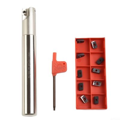 10PC Indexable Face Mill Set, D20mm 90 2-Flute Carbide Face Milling Cutter with APMT1135 Inserts, Industrial Metalworking End Mill, L150mm