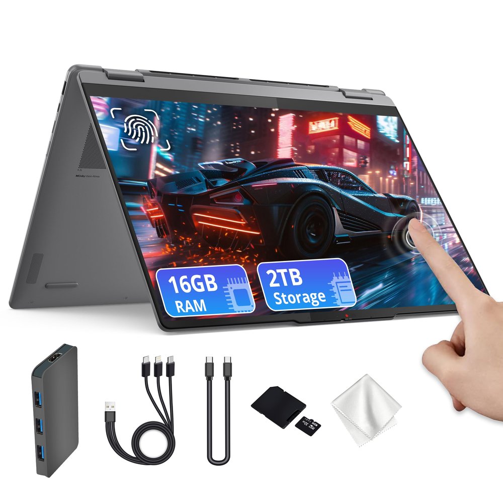 Lenovo Yoga 7i 2-in-1 16" 2K Touchscreen Laptop, Intel Core Ultra 7 256V, 16GB LPDDR5X, 2TB(1TB SSD&1TB Docking Station), Intel Arc Graphics, Numeric Keypad, Copilot+ PC, Wi-Fi 7, Win 11, Gray