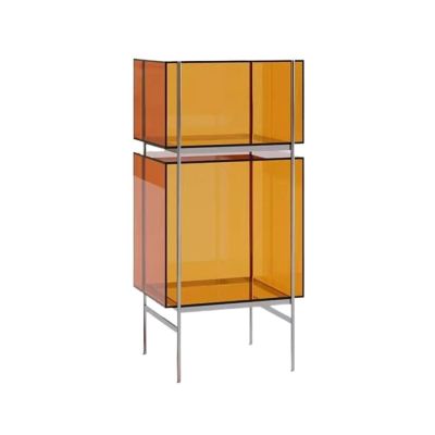 FYorbitH CD-Holder Multi-functional Acrylic CD Record Rack with Stainless Steel Bracket Living Room Sideboard Record Player Stand(Orange)