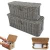 2pcs Handwoven Rattan Cable Management Box - Decorative Boho Cord Organizer with Lid, Ventilated Wicker Power Strip Cover for Desk, Nightstand & Home Office,Large Wood Wire Hider (Gray) view 1