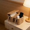2pcs Handwoven Rattan Cable Management Box - Decorative Boho Cord Organizer with Lid, Ventilated Wicker Power Strip Cover for Desk, Nightstand & Home Office,Large Wood Wire Hider (Gray) view 2