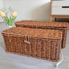 2pcs Handwoven Rattan Cable Management Box - Decorative Boho Cord Organizer with Lid, Ventilated Wicker Power Strip Cover for Desk, Nightstand & Home Office,Large Wood Wire Hider (Gray) view 4