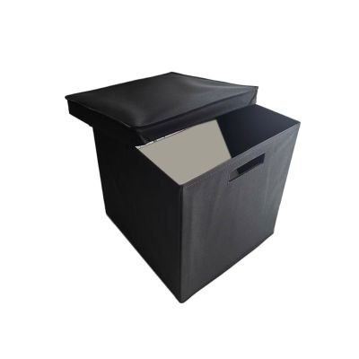 FYorbitH CD-Holder Foldable Oxford Cloth Vinyl Record Box with Lid for Home Office Cardboard CD Storage Case Record Player Stand(Black)