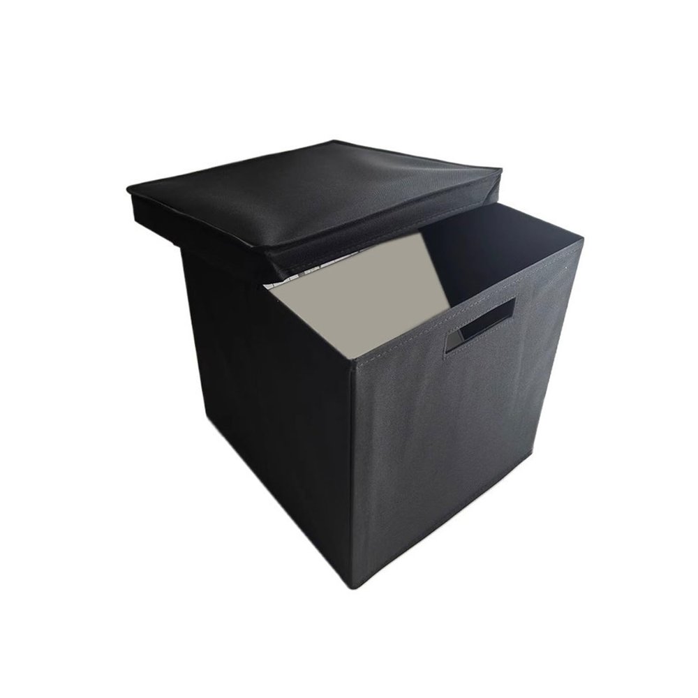 FYorbitH CD-Holder Foldable Oxford Cloth Vinyl Record Box with Lid for Home Office Cardboard CD Storage Case Record Player Stand(Black)