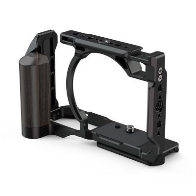 Compatible for Nikon ZR Metal Camera Cage with Wooden Grip Locating Holes Cold Shoe Mount Expansion Frame Accessories(Black)
