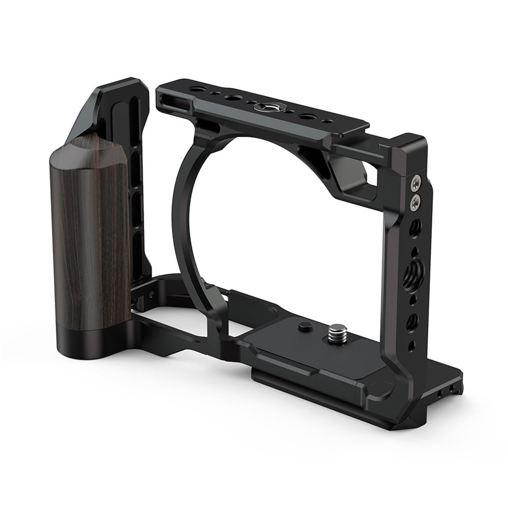 Compatible for Nikon ZR Metal Camera Cage with Wooden Grip Locating Holes Cold Shoe Mount Expansion Frame Accessories(Black)