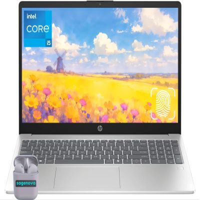 HP 15.6" Business Laptop Computer, 16GB RAM 1TB Storage (512GB SSD+512GB Docking Station Set), 10-Core Intel Core i5, Windows 11, Fingerprint Reader, Backlit Keyboard, SageNova Earphones