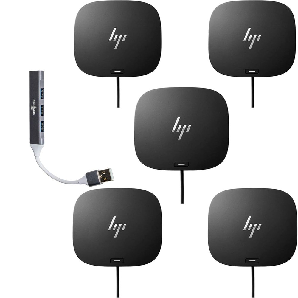 HP USB-C Dock G5-11-in-1 Adapter Bundle with Dockztorm Hub (Both USB-C and Thunderbolt-Enabled Laptops, PCs, Notebooks - Single Cable for Charging, Networking, or Data Transfers) 5 Pack
