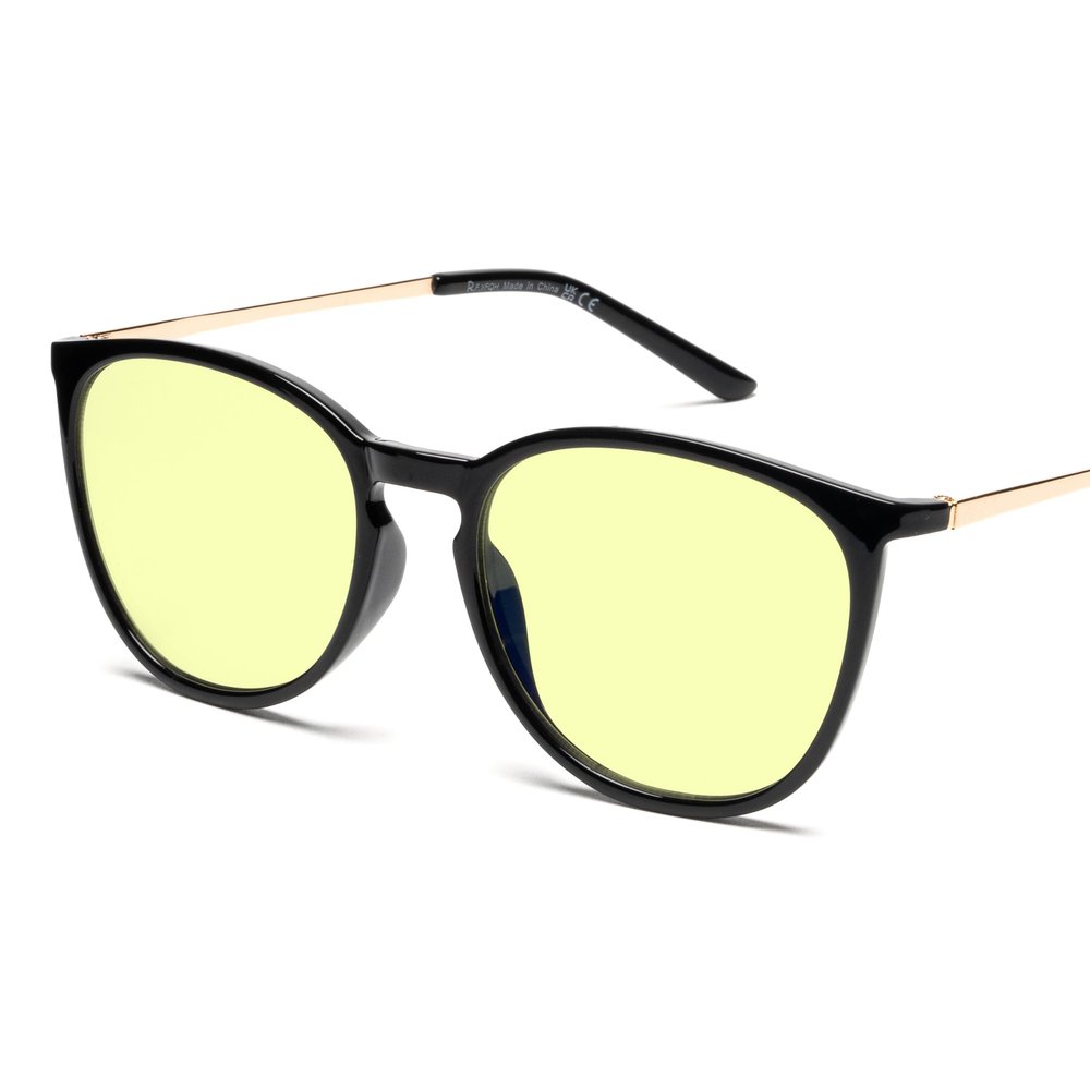 R.F.YFQH Blue Light Blocking Glasses - Round Frame Metal Arms Glasses for Women Men - Green Tinted for Migraine, Light Sensitivity, Photophobia & LED Gaming Computer Screen Glare JF6237
