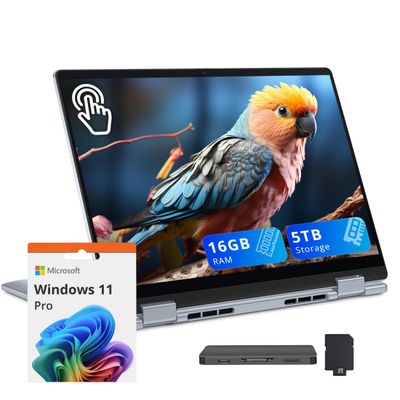 Dell Plus 16" FHD 2-in-1 Touchscreen Laptop, Intel Core Ultra 7 256V, 16GB RAM, 5TB Storage(4TB SSD+1TB Docking Station Set), Backlit Keyboard, Webcam, Wi-Fi 7, Copilot, Win 11 Pro, Ice Blue