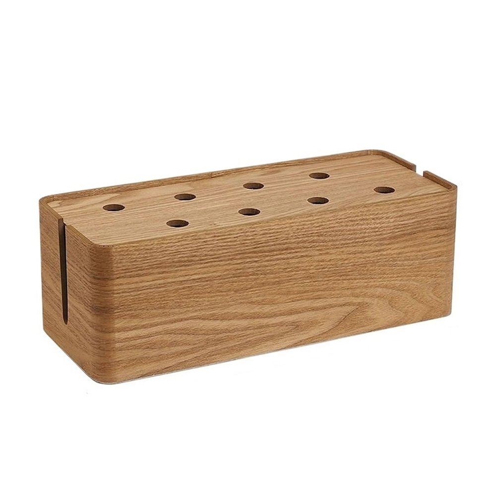Wooden Cable Box Organizer Winder Storage Desktop Hide Wires Desk Outlet for Home & Office(Wood Color L)