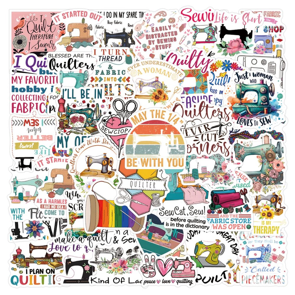 55pcs Sewing Machine Theme Stickers for Woman Adult,Waterproof Vinyl Quilting for Cup Water Bottles Laptop Luggage Mobile Phone Guitar Skateboard Party Decoration DIY Lovers(Sewing)