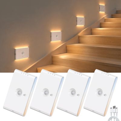 Motion Sensor Night Lights,Rechargeable Stair Lights Indoor,4 Pack,White
