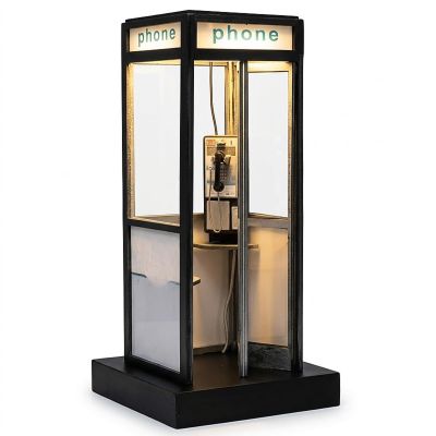 Retro Vintage Tall Phonebooth Lamp with Stable Base, LED Miniature Telephone Booth Night Light, Aesthetic Room Decor for Desk, American Nostalgia Micro Landscape Prop