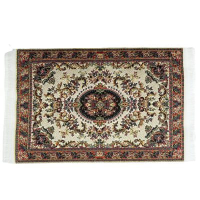 EMiEN 1PCS Red Corolla Print Vintage Woven Carpet Rug,Blanket Miniature Ornament Kits,Miniature Ornament for DIY House Decoration on 1/12 Scale 6.7" x 3.9".