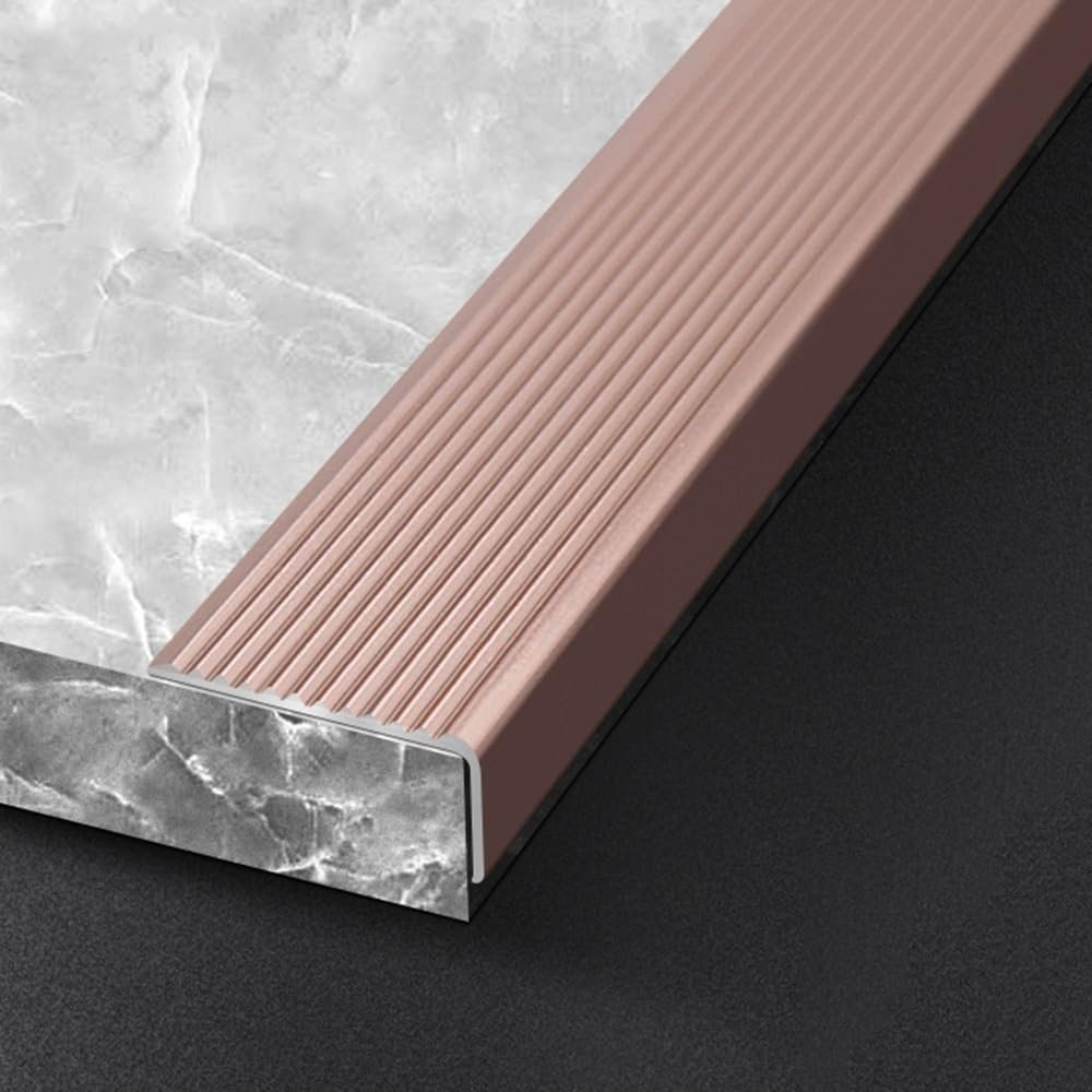 1pcs 2in/3in/4in Wide Aluminum Stair Nosing - L-Shape Step Edge Protector | Anti-Slip Corner Guard for Wood/Concrete Steps(Purple Gold,3cmx90cm)
