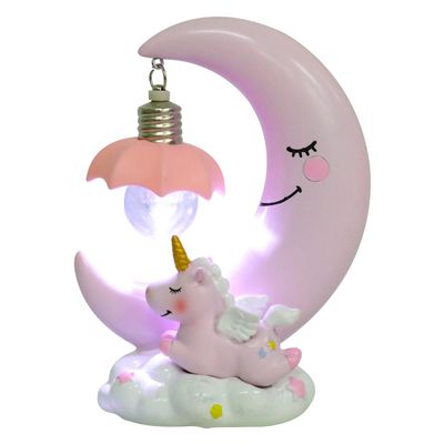 Luxshiny Moon Night Lamp Resin Cartoon Tabletop Night Light Decorative Bedside Lamp for Christmas Birthday Pink Moonlight