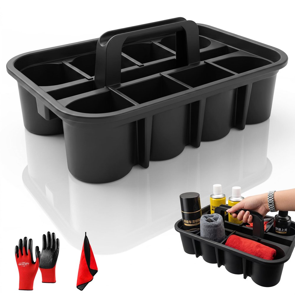 DESEQPT Deluxe Carry Caddy With Handle & 6 DIY Removable Partitions, 10Pcs