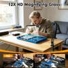 MEIAOELEC 12X Magnifying Glass with Light and Stand Hands Free, Long Swing Arm Desk Magnifying Light with Clamp for Close Work, Dimmable Lighted Magnifier Lamp for Soldering Craft Jewelry Bench Sewing view 2