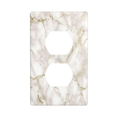 Printing Outlet Covers Gang Duplex Light Switch Cover Wall Plate for Bathroom Kitchen Decor (White Marble)